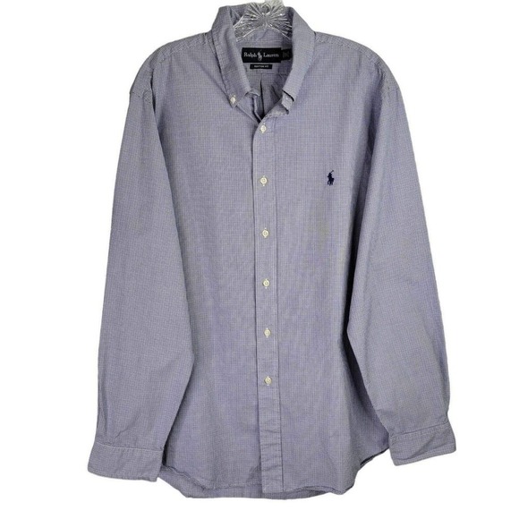 Polo Ralph Lauren Shirt Oxford Men's XL 17 Blue Plaid LS Button Down Cotton - Picture 2 of 9